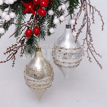 Новогоднее Украшение 201-1934 SHINE, Star Thread, 13,8*6,5 см, light champagne/silver, 2 шт