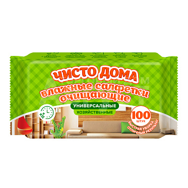 Влажные салфетки Чисто дома хозяйственные чистящие очищающие универсальные, 100 шт