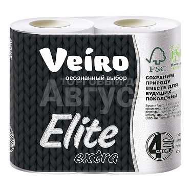 Бумага туалетная Veiro Elite Extra 4-х слойная, белая, 4 шт
