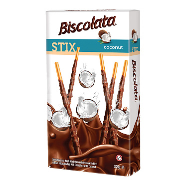 Печенье Biscolata Палочки бисквит.Молочный шоколад и кокосовая струж, 32 г