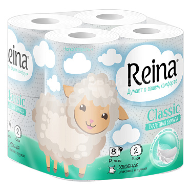 Бумага туалетная Reina двухслойная, Classic, 8 шт