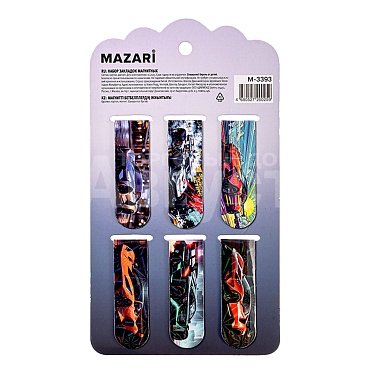 Канцелярские закладки клейкие Mazari M-3393 Машины 5.8х2 см, 6 дизайнов