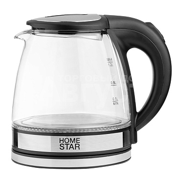 Чайник электрический Homestar 106462 HS-1052, стекло, черный, 1,2 л