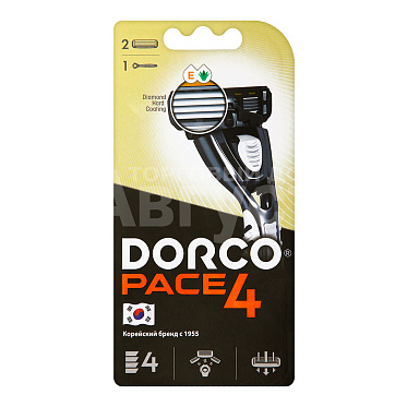 Станок для бритья Dorco Pace 4-мя лезвиями и плавающей головкой + комплект из 2 кассет, мужской