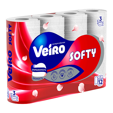 Бумага туалетная Veiro Softu 3-х слойная, цвет: белый, 12 шт