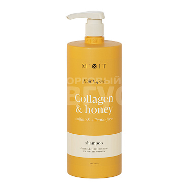 Шампунь для волос Mixit Hair Expert Collagen & Honey Sulfate-free Shampoo с морским коллагеном и экстрактом меда, 1 л