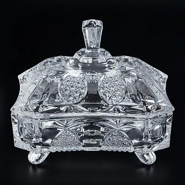 Конфетница PS-03 с крышкой, стекло, 14*12см