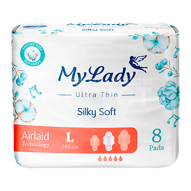 Прокладки гигиенические My Lady Ультратонкие Silky Soft L,мягкость шелка (нетканный),длина 28см, 8 шт