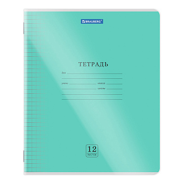 Тетрадь Brauberg 405022 12 листов, клетка,обложка пластик (прозрачный), 1 шт