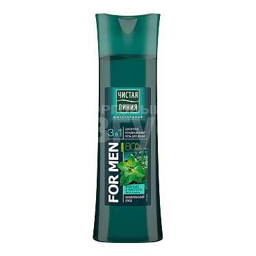 Шампунь Чистая линия FOR MEN 3 в 1 энергия и чистота, мужской, 400 мл