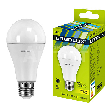Лампа светодиодная Ergolux 20W-E27-3K 220В 20Вт E27 3000K, теплый белый, колба A65 лон