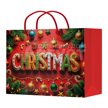 Пакет подарочный НГ 23*17,7*10 Сhristmas, бумага, тиснение золотом