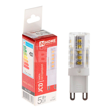 Лампа светодиодная IN HOME LED-JCD 5Вт 230В G9 4000К 480Лм, белый свет
