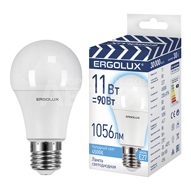 Лампа светодиодная Ergolux 11W-E27-4K 11Вт Е27 4500К 220-240В, колба A60 лон