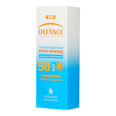 Крем для загара Defance для лица и зоны декольте с гиалуроном и коллагеном SPF50, 75 мл