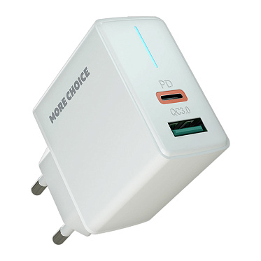 Зарядное устройство MoreChoice NC61 СЗУ USB+Type-C PD 20W+QC3.0 3.0A, белый