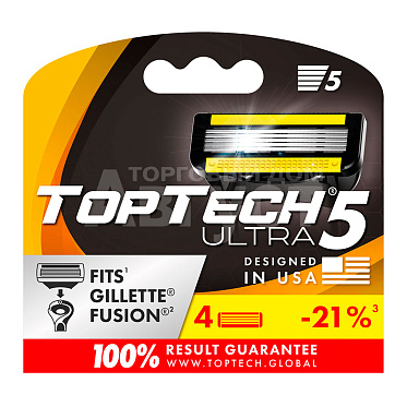 Кассеты сменные для бритья TopTech Ultra 5 совместимы с Gillette Fusion, мужские, 4 шт блистер