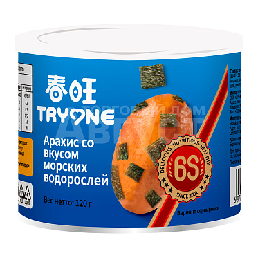 Арахис Tryone жареный, со вкусом морских водорослей, ж/б, 150 г