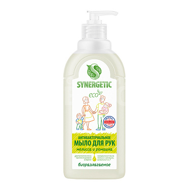 Мыло жидкое SYNERGETIC мелиса, ромашка, чистота, ультразащита 99,9%, 500 мл