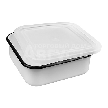 Лоток 01-2507п/М эмаль квадратный без рисунка с пластиковой крышкой, 1 л, эмалированный