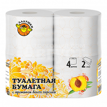 Бумага туалетная Ладушки двухслойная, персик, 4 шт