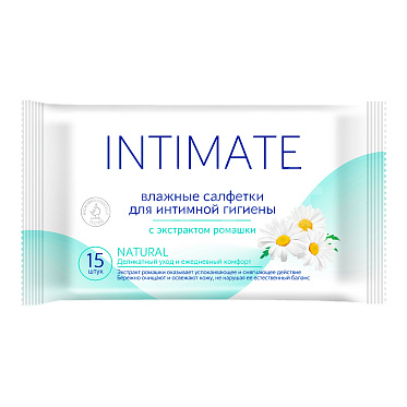 Влажные салфетки INTIMATE NATURAL для интимной гигиены, с экстрактом ромашки, 15 шт