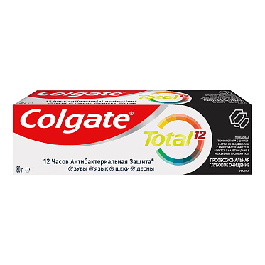 Зубная паста Colgate Total 12 Глубокое очищение комплексная антибактериальная с древесным углем, 80 г