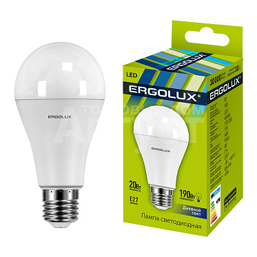 Лампа светодиодная Ergolux 20W-E27-6K 220В 20Вт E27 6500K, холодный белый, колба A65 лон