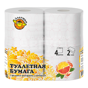 Бумага туалетная Ладушки двухслойная, грейпфрукт, 4 шт